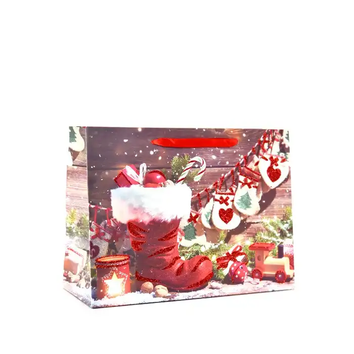 Подарочный пакет, GLOBAL CHRISTMAS, Рождество, 24cм, 18см, 8.5см, Бумага, C рисунком