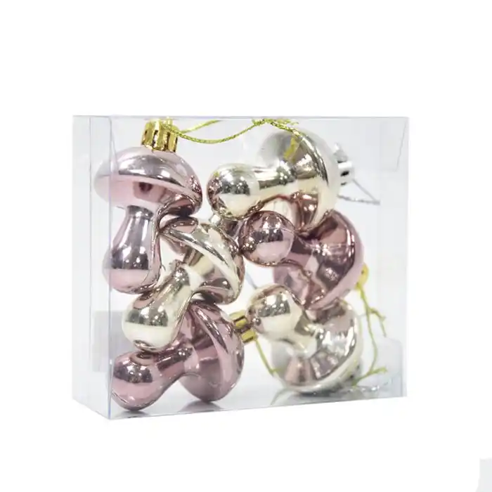 Набор 6 новогодние игрушки, GLOBAL CHRISTMAS, Пластик, Розовый/Cеребристый
