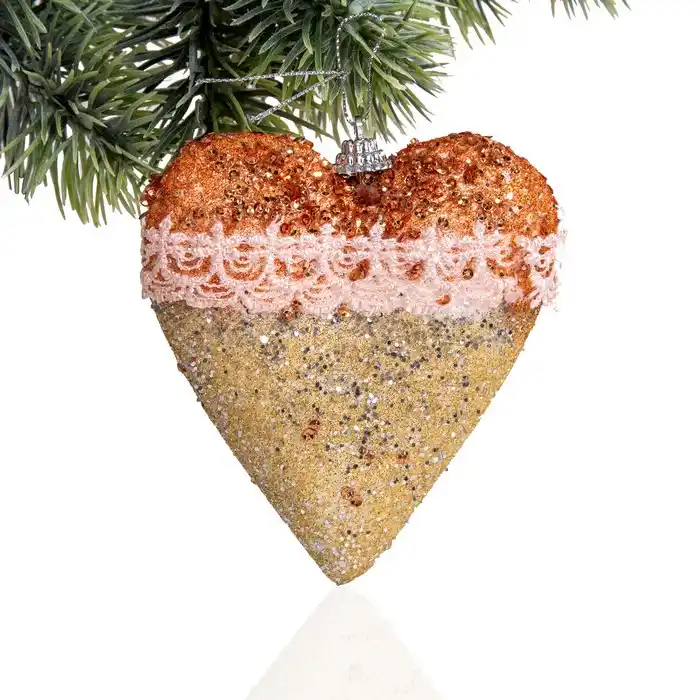 Рождественское украшение, GLOBAL CHRISTMAS, Сердце, Золотистый, 12cм