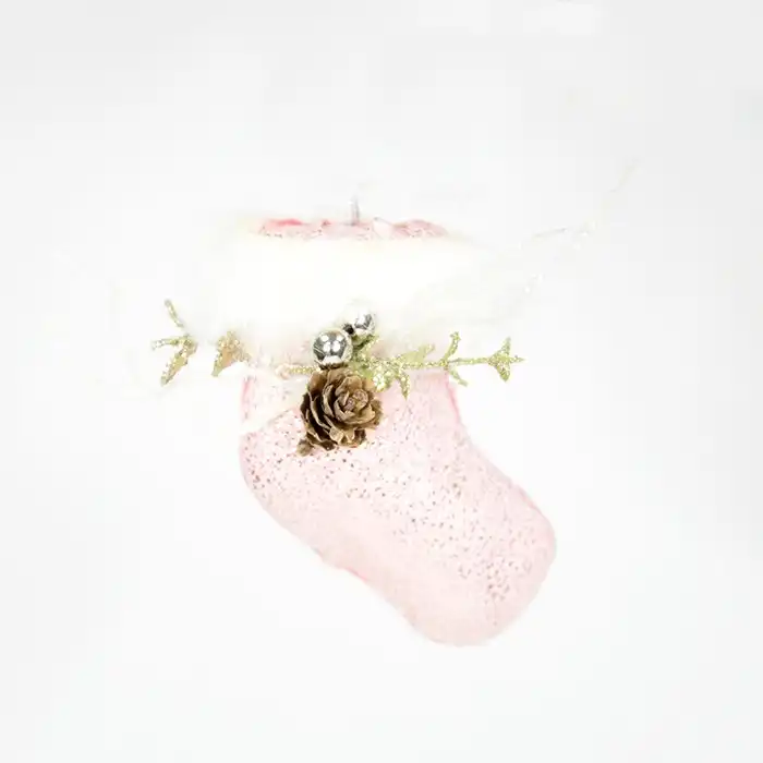 Новогоднее украшение сапожек, GLOBAL CHRISTMAS, Розовый, 11см
