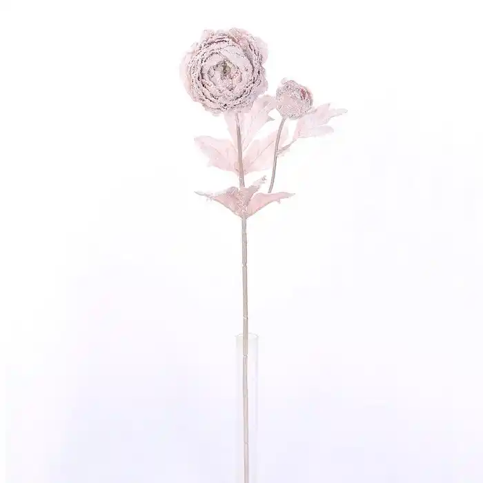 Искусственный цветок, GLOBAL CHRISTMAS, Ранункулюс, Розовый/Пудра, Блестящий, 58см