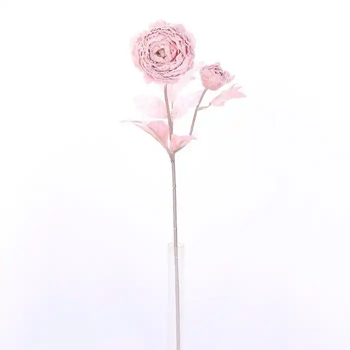 Искусственный цветок, GLOBAL CHRISTMAS, Ранункулюс, Розовый, Блестящий, 58см