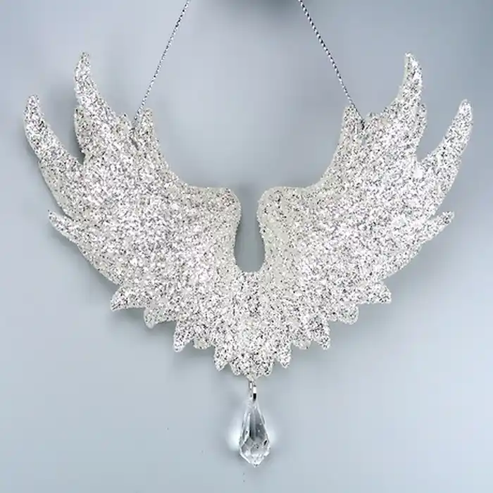 Елочные украшение, GLOBAL CHRISTMAS, Крылья, Блестящий, Cеребристый, Акрил