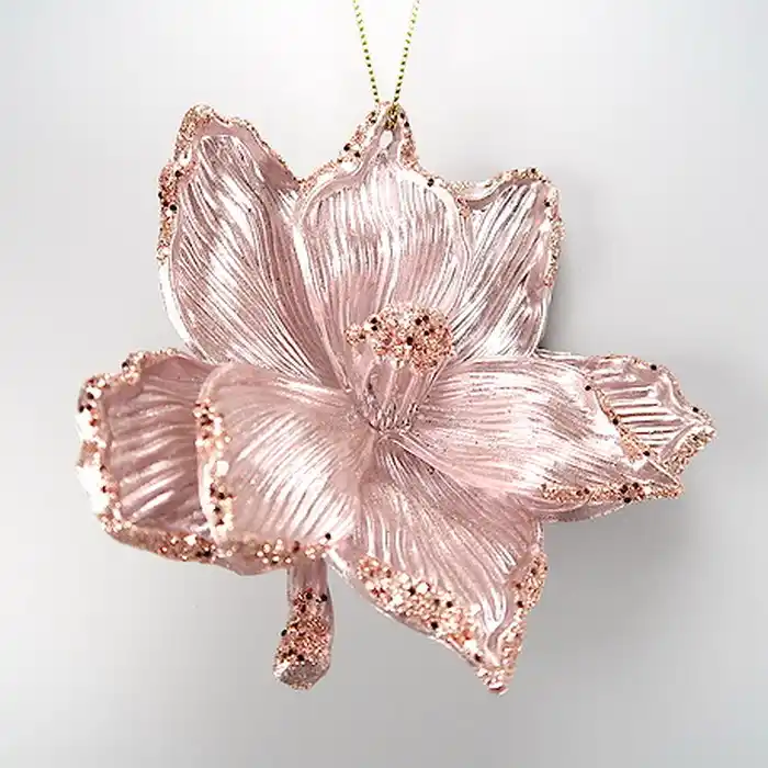 Елочные украшение, GLOBAL CHRISTMAS, Цветок, Пудра, Блестящий, Акрил
