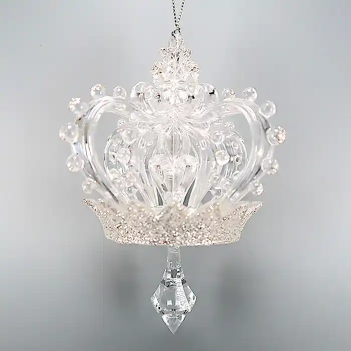 Елочные украшение, GLOBAL CHRISTMAS, Корона, Прозрачный/Белый, Акрил