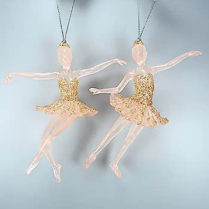 Елочные украшение, GLOBAL CHRISTMAS, Балерина, Прозрачный/Розовый, Блестящий, Акрил