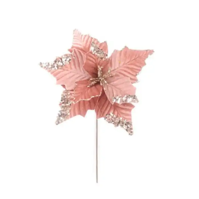 Рождественский цветок, GLOBAL CHRISTMAS, Рождественский цветок, Блестящий, Розовый, 28см