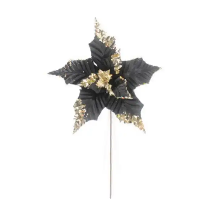 Рождественский цветок, GLOBAL CHRISTMAS, Рождественский цветок, Антрацит, Блестящий, 26см