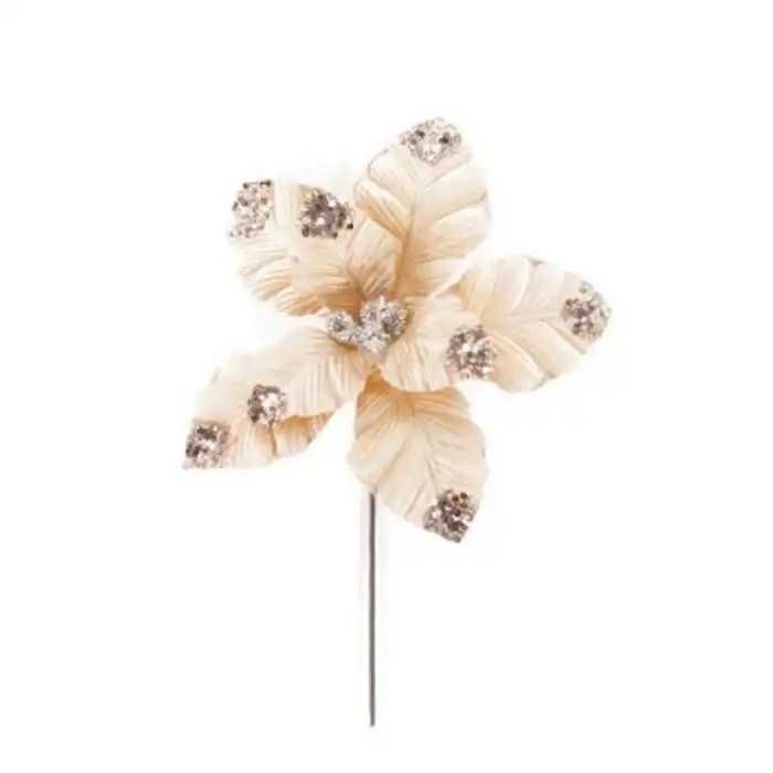 Рождественский цветок, GLOBAL CHRISTMAS, Рождественский цветок, Блестящий, Кремовый, 29см