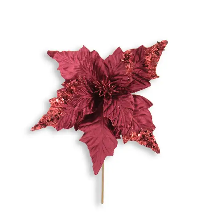 Рождественский цветок, GLOBAL CHRISTMAS, Рождественский цветок, Блестящий, Красный, 33см