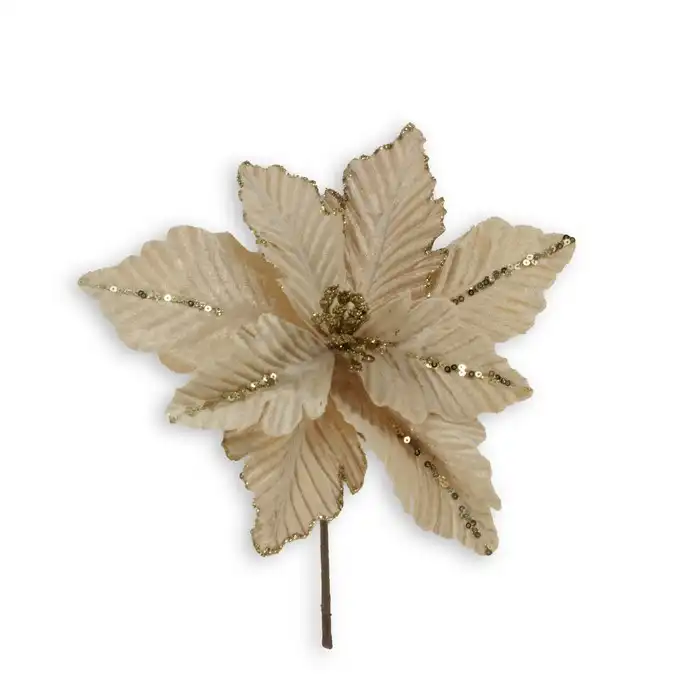 Рождественский цветок, GLOBAL CHRISTMAS, Рождественский цветок, Блестящий, Шампань, 30cm