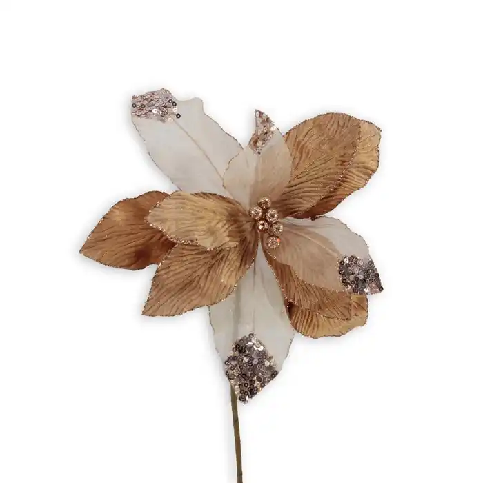 Рождественский цветок, GLOBAL CHRISTMAS, Рождественский цветок, Блестящий, Кремовый/ Кремовый, 33см