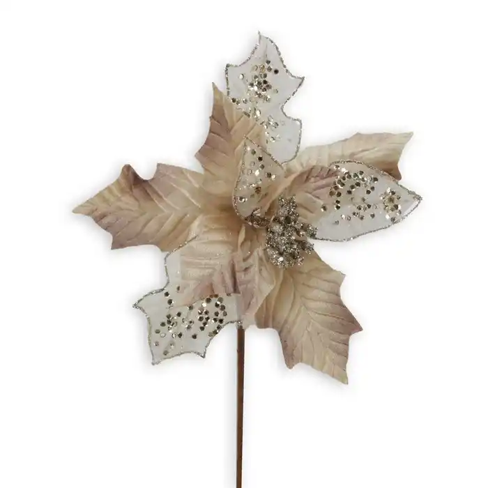Рождественский цветок, GLOBAL CHRISTMAS, Рождественский цветок, Блестящий, Кремовый/ Кремовый, 30cm