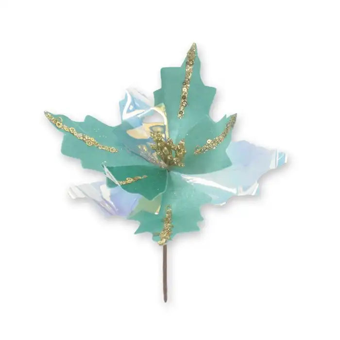 Рождественский цветок, GLOBAL CHRISTMAS, Рождественский цветок, Мятный, Блестящий, 22см