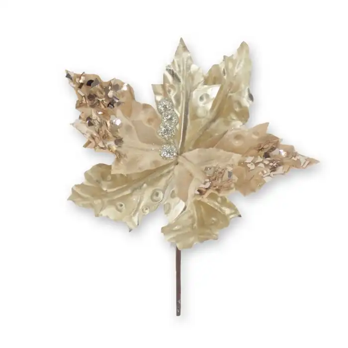 Рождественский цветок, GLOBAL CHRISTMAS, Рождественский цветок, Шампань, Блестящий, 22см