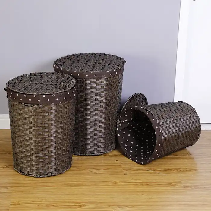 Набор из 3 корзин для хранения Пластик, Текстиль, 52см, 43см, Коричневый
