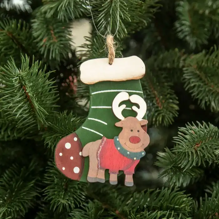 Новогоднее украшение ботинок, GLOBAL CHRISTMAS, Дерево, Красный/Белый, 10см, 7.5см