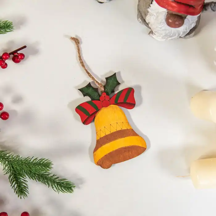 Рождественский колокольчик фигурка, GLOBAL CHRISTMAS, Дерево, Различные Цвета, 12см, 9см