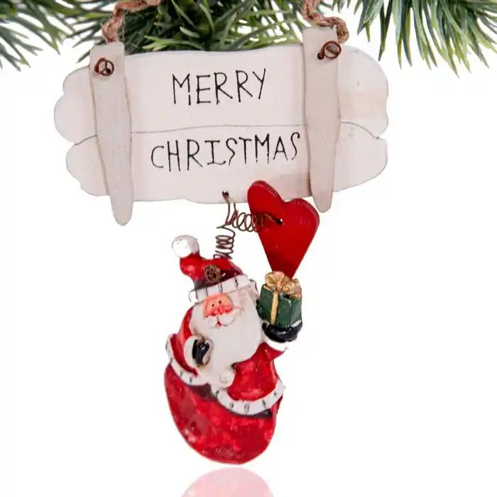 Рождественское украшение снеговик, GLOBAL CHRISTMAS, Дед Мороз, Дерево, Красный/Белый