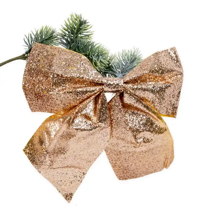 Декоративный бантик, GLOBAL CHRISTMAS, Золотистый, 29см, Блестящий