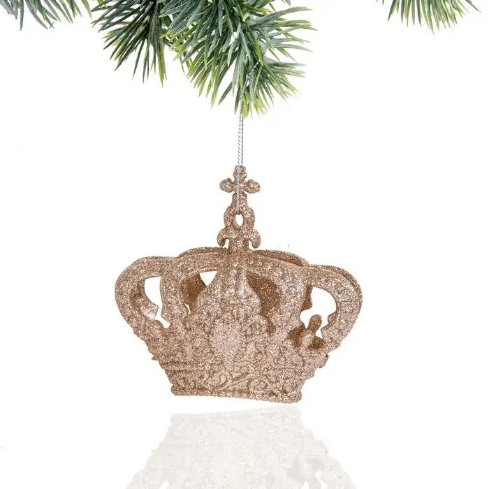 Новогоднее украшение, GLOBAL CHRISTMAS, Корона, Шампань, 10см, Блестящий