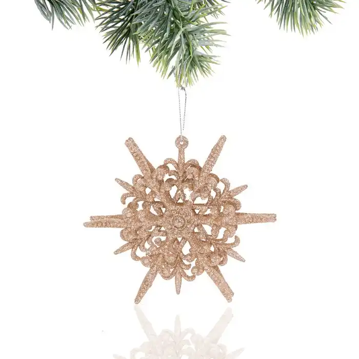 Новогоднее украшение, GLOBAL CHRISTMAS, Снежинка, Шампань, 12.5см, Блестящий