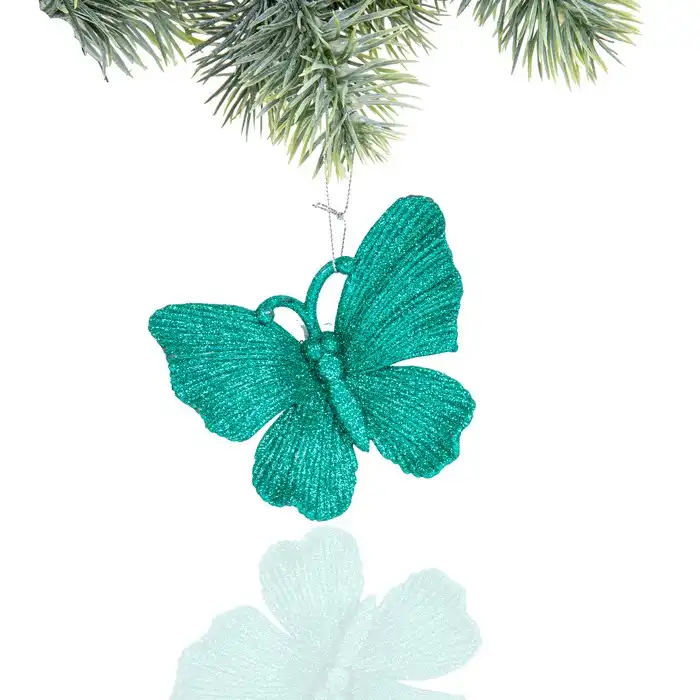 Новогоднее украшение, GLOBAL CHRISTMAS, Бабочка, Изумрудный, 10.5см, 10см, Блестящий