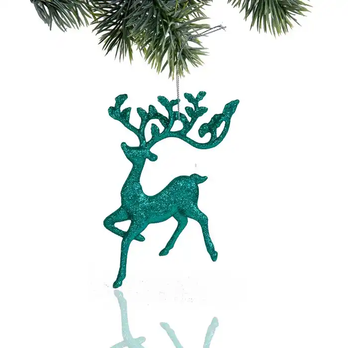 Новогоднее украшение, GLOBAL CHRISTMAS, Олень, Изумрудный, 10.5см, 15см