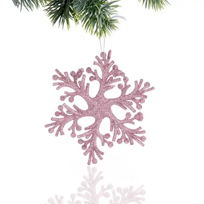 Новогоднее украшение, GLOBAL CHRISTMAS, Снежинка, Розовый, 14,5 см, Блестящий