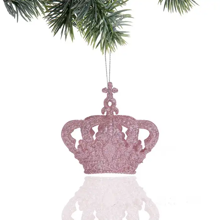 Новогоднее украшение, GLOBAL CHRISTMAS, Корона, Розовый, Блестящий, 10см