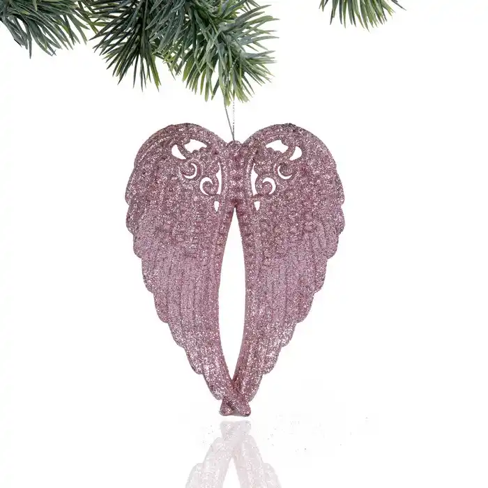 Новогоднее украшение, GLOBAL CHRISTMAS, Крылья, Розовый, Блестящий, 15.5 см