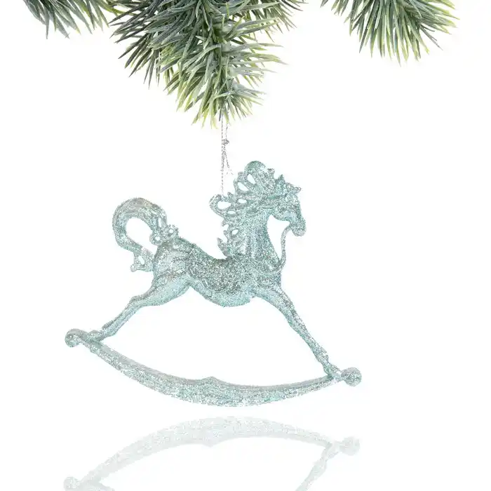 Новогоднее украшение, GLOBAL CHRISTMAS, лошадь, Светло-Зеленый, Блестящий, 14см, 12см