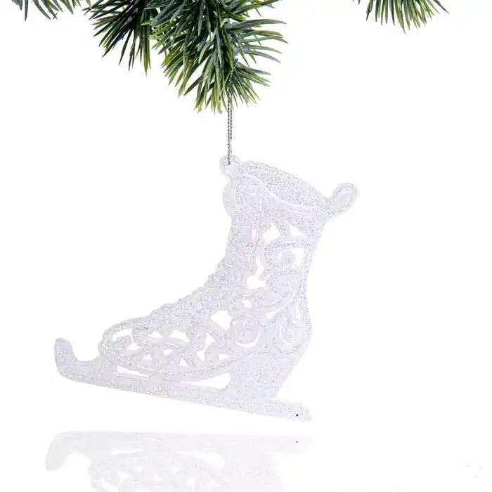 Новогоднее украшение, GLOBAL CHRISTMAS, Коньки, Белый, Блестящий, 11.2см, 12см