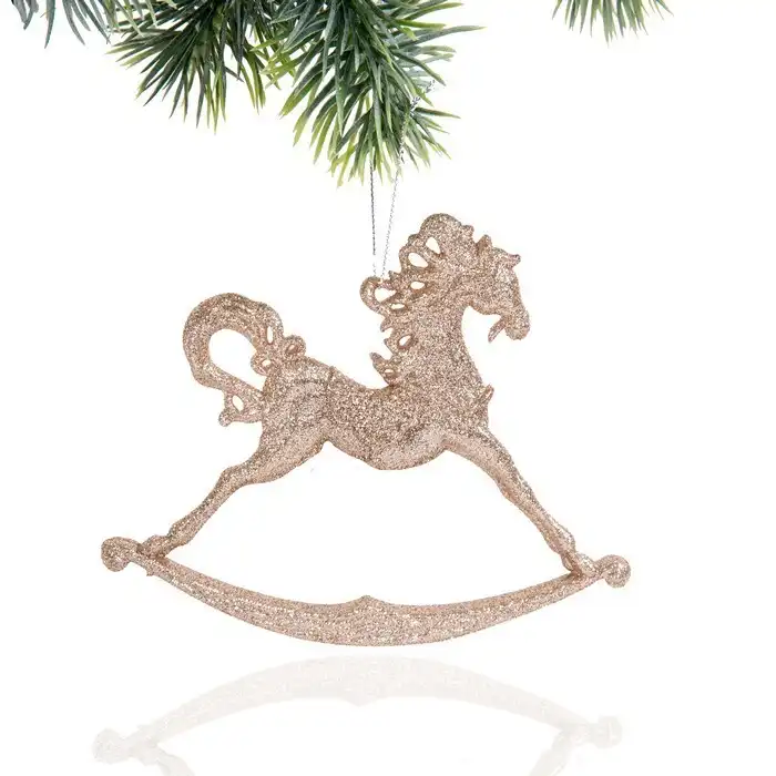 Елочные украшение, GLOBAL CHRISTMAS, лошадь, Золотистый, 12см, 14см