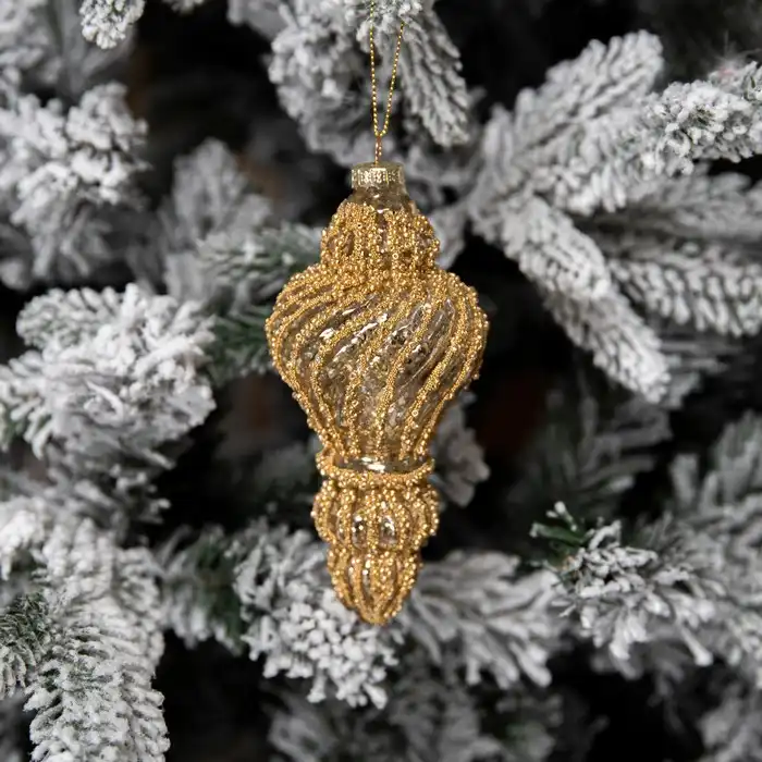 Новогоднее украшение, GLOBAL CHRISTMAS, Золотистый, 13 см, 7см, Стекло