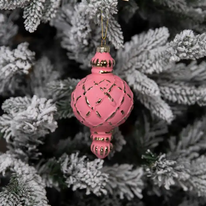 Новогоднее украшение, GLOBAL CHRISTMAS, Розовый, 14см, 8см, Стекло