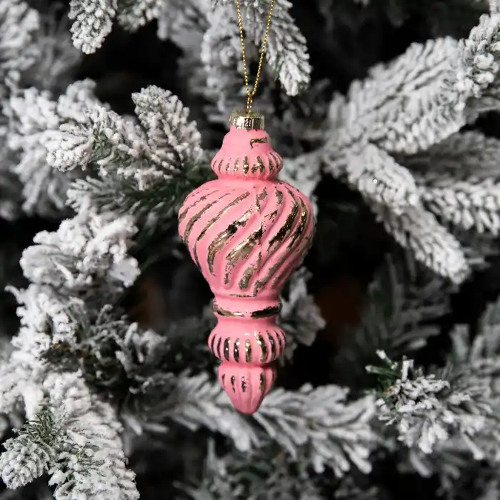 Новогоднее украшение, GLOBAL CHRISTMAS, Розовый, 13см, 6.5см, Стекло