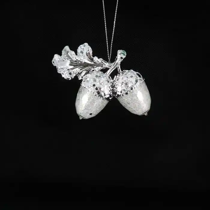 Елочные украшение, GLOBAL CHRISTMAS, Желудь, Cеребристый, Акрил