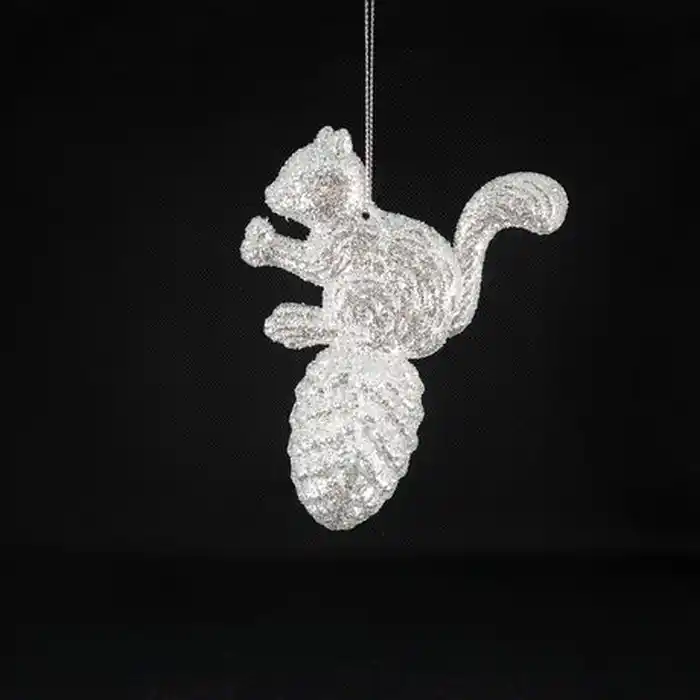 Елочные украшение, GLOBAL CHRISTMAS, Белка на желуде, Cеребристый, Акрил