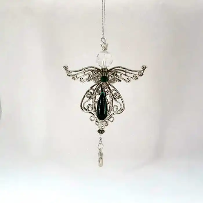 Елочные украшение, GLOBAL CHRISTMAS, Ангел, Серебряный/Зеленый, Металл/Пластик