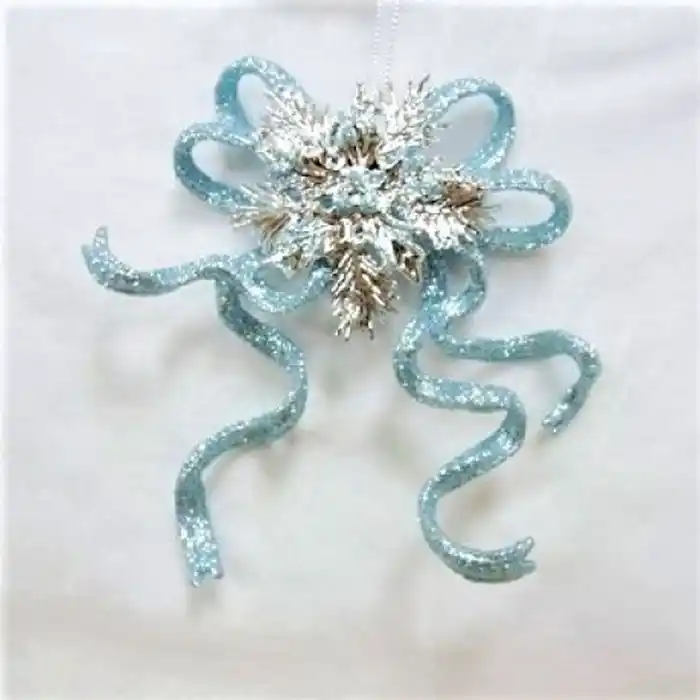 Елочные украшение, GLOBAL CHRISTMAS, Бантик, Голубой, Акрил