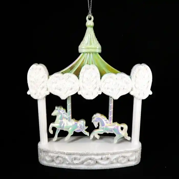 Елочные украшение, GLOBAL CHRISTMAS, Карусель, Белый/Зеленый, Акрил