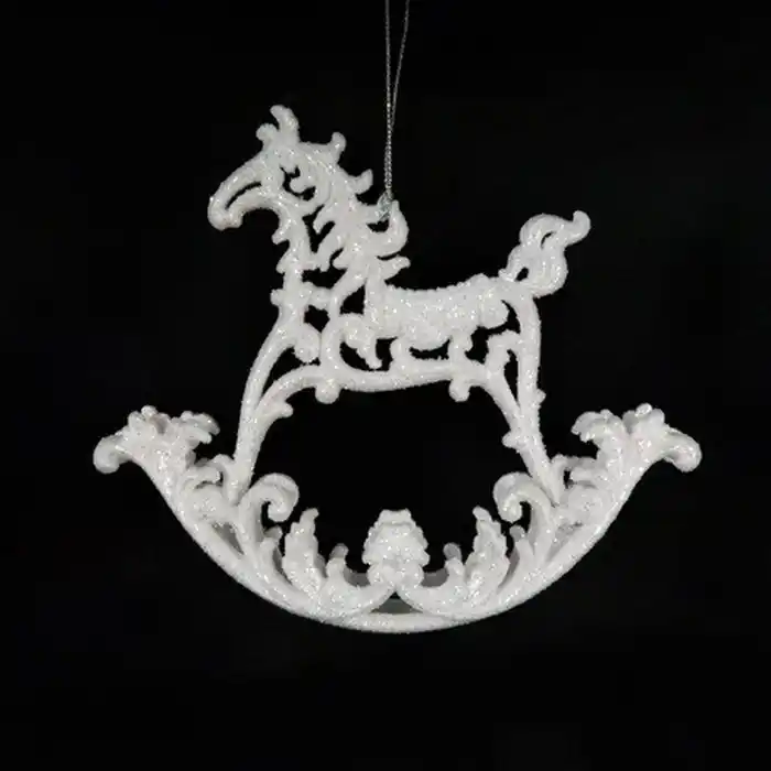 Елочные украшение, GLOBAL CHRISTMAS, Лошадка-качалка, Белый, Акрил