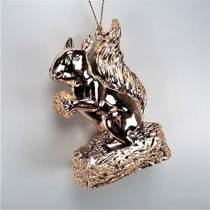 Елочные украшение, GLOBAL CHRISTMAS, Белка на стволе дерева, Rose Gold, Акрил