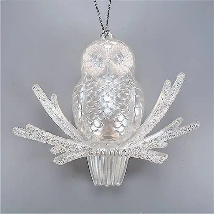 Елочные украшение, GLOBAL CHRISTMAS, Сова, Белый, Акрил
