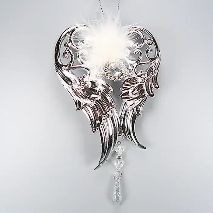 Елочные украшение, GLOBAL CHRISTMAS, Крылья, Акрил, Cеребристый