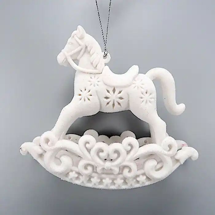 Елочные украшение, GLOBAL CHRISTMAS, Лошадка-качалка, Белый, Акрил