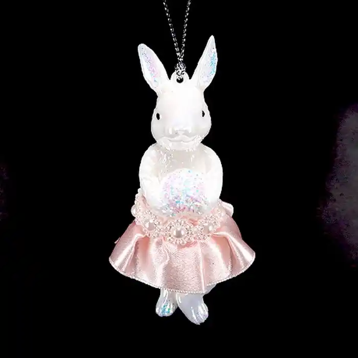 Елочные украшение, GLOBAL CHRISTMAS, Кролик, Белый/Розовый, Акрил