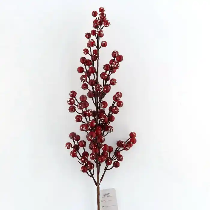 Ветка новогодняя, GLOBAL CHRISTMAS, Ягоды, Красный, 68см