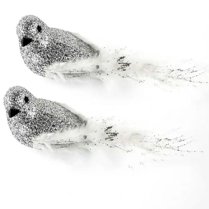 Новогодняя птица, GLOBAL CHRISTMAS, Cеребристый, 15cм, ПВХ